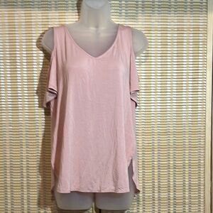 Love Fire Misty Rose Pink Cold Shoulder Women Short Sleeve Top Large NWT